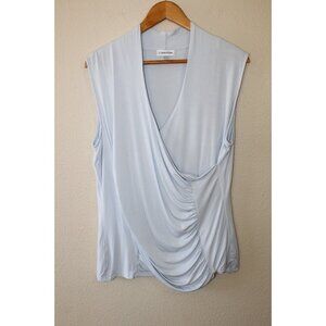 Calvin Klein Womens Light Blue Sleeveless Ruched Faux Wrap Blouse XL